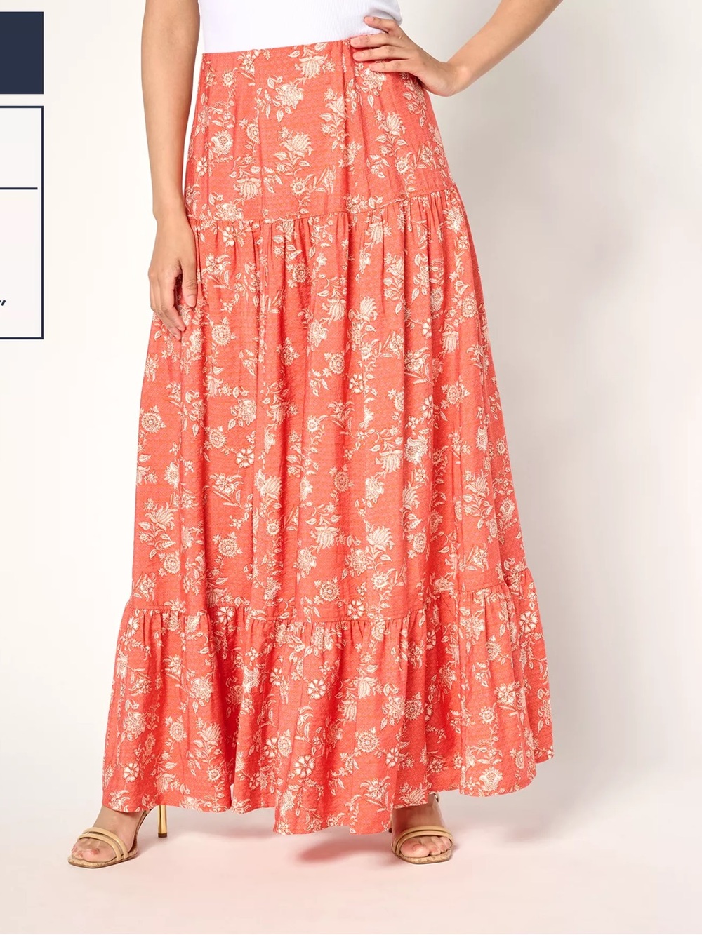 Coral Floral Tiered Maxi Skirt peace love world